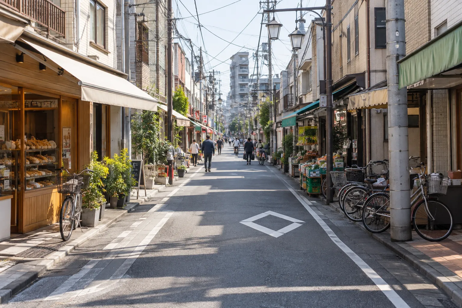 路面店が並ぶ日本の商店街のイメージ。実在地点の写真ではありません
